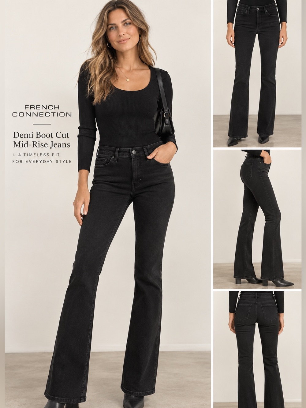 French Connection Black Demi Boot Cut Mid-Rise Jeans Sz 4 NWT